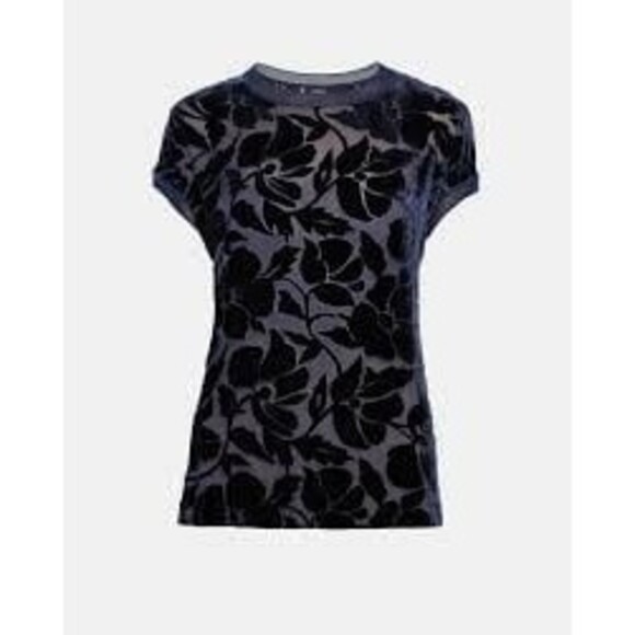 Theory Tops - Theory Navy Velvet and Mesh Floral Burnout Sleeveless Top medium shirt
